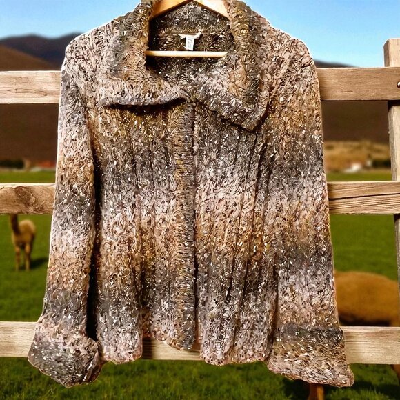 Natural Beauty with ALPACA Blend Ombre Fall Warm Cozy Cardigan Sweater EUC Sz L - Picture 1 of 10